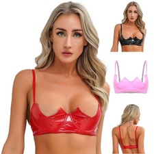 Womens Bra Underwired Bras Lingerie Top Patent Leather Bustier Club Underwear