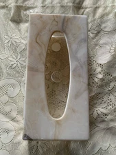 Vintage Oxford Retro 70's Lucite Tissue Holder Cover Box Tan Faux Marble, 5x10”
