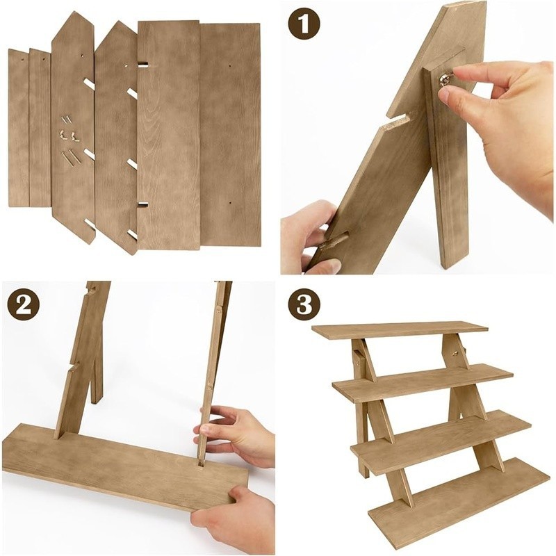Foldable Wood Display Stand Bakery Jewelry Collectibles Outdoor