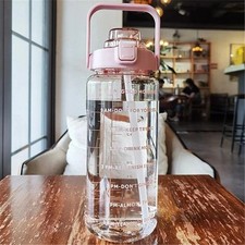 2LStraw Water Bottle Large Capacity Plastic Cup Portable Time Marker For Outdoor