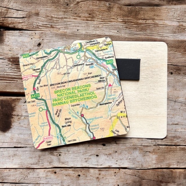 OS Map Wooden Square Magnet  Brecon Beacons National Park 5060995493008