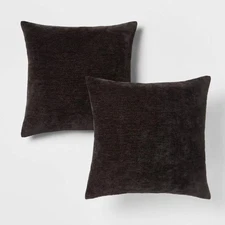 Threshold 2pk Chenille Square Throw Pillows Black