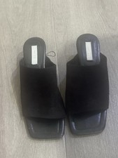 H&M Black Suede Slide Sandals Square Toe Low Kitten Heel UK 3 EU 35