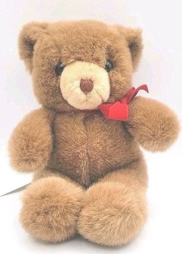 VTG 1983 Gund TENDER TEDDY - RARE Brown Stuffed Bear Plush Red Bow Made In Korea - Picture 2 of 9