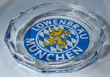Orig. L&ouml;wenbr&auml;u M&uuml;nchen Glas-Aschenbecher Bier, blau/wei&szlig; Oktoberfest 19x3 Topp