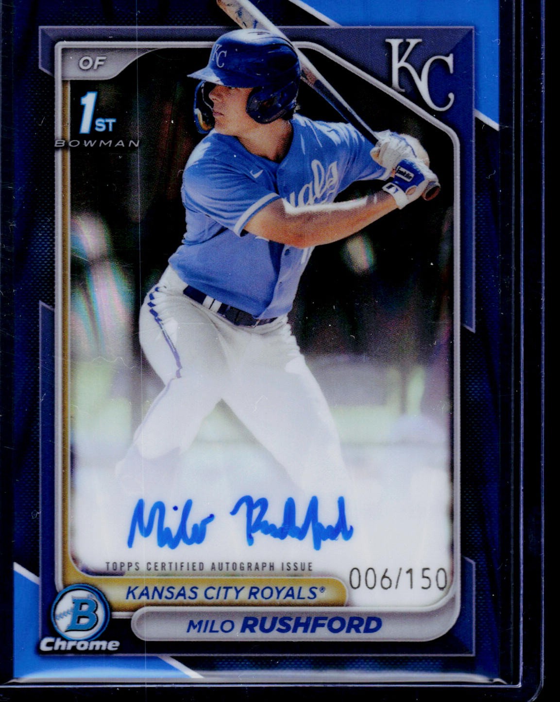 2024 Bowman Chrome CPA-MR Milo Rushford Prospects Auto Blue Raywave Refrac /150