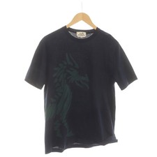 Hermes men's navy blue L cotton short sleeve T-shirt logo cut  sew