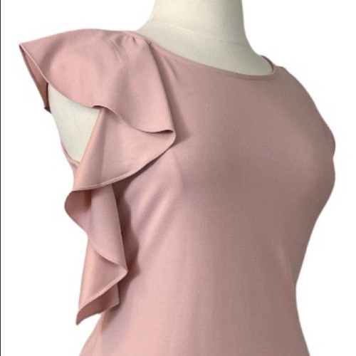 Nicole Miller Women's Blush Pink Ruffle Shoulder Sheath Dress New Size 14 Plus - Picture 8 of 13
