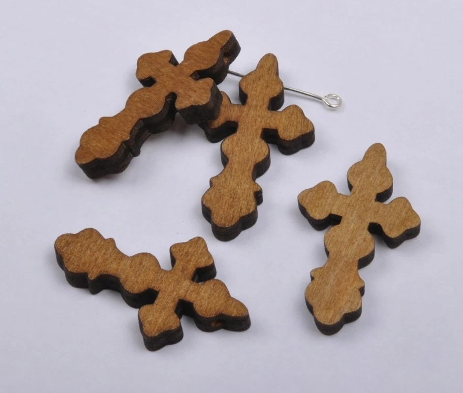 50Pcs Brown wood Jesus cross charm Pendant beads 22mmX38mm diy findings - Image 2 of 2
