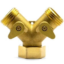 2 Way Brass Hose Splitter - All Metal Body - Y Connector and Garden Hose Adap...