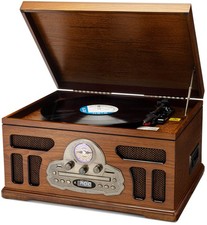 All-in-One Turntable with 3-Speed Record Player, Bluetooth, CD, Cassette Tape...