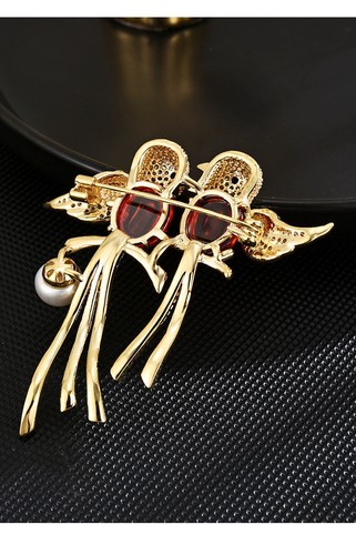 Gold Tone Woman's Elegant Love birds Pearl Brooch Pin Austrian Crystal Jewelry - Picture 3 of 4
