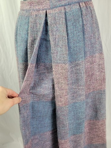 Vintage Braemar Lt Blue & Purple Wide Plaid Wool Skirt w Inverted Pleat Size 10 - Picture 4 of 20