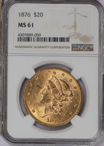 1876 Gold Liberty Head Type 2 $20 NGC MS61. Uncirculated.