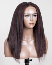 Afro Yaki 100 Human Hair Straight Long Black Mixed Red Wig 13x4 Lace Front Wig