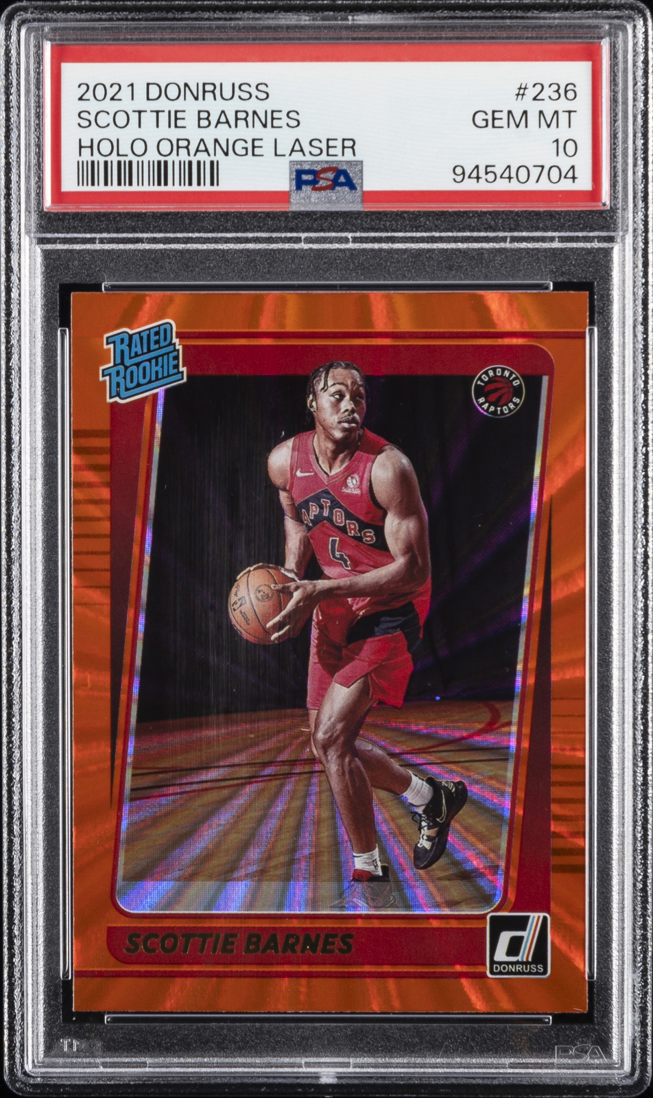 2021 PANINI DONRUSS HOLO ORANGE LASER #236 SCOTTIE BARNES ROOKIE RC PSA 10