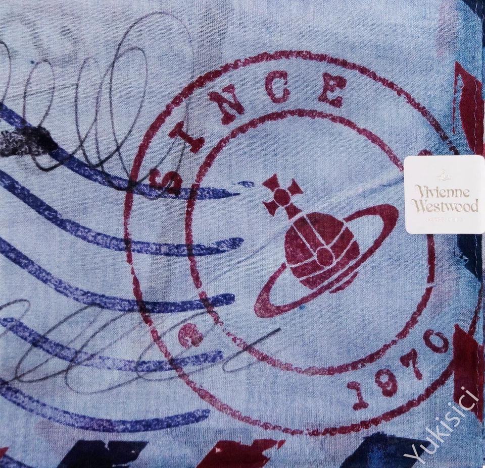 Cachecol Vivienne Westwood masculino envelope selo orbe corte azul cinza 59cm descontinuado - Imagem 4 de 4