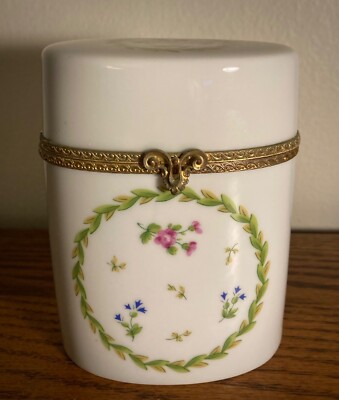 Vintage LIMOGES CASTEL FRANCE PORCELAIN CYLINDER HINGED BOX 4 1/4  Tall ~ Lovely