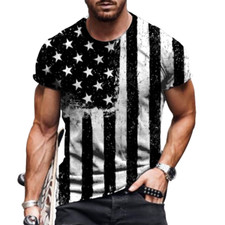 T Shirt Men's Distressed USA American Flag Graphic Black White Patriotic T-Shirt