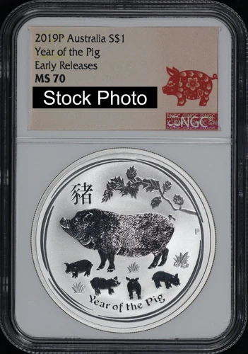 2019-P Australia $1 Silver Lunar Year of The Pig 1 oz NGC MS-70 Early Release