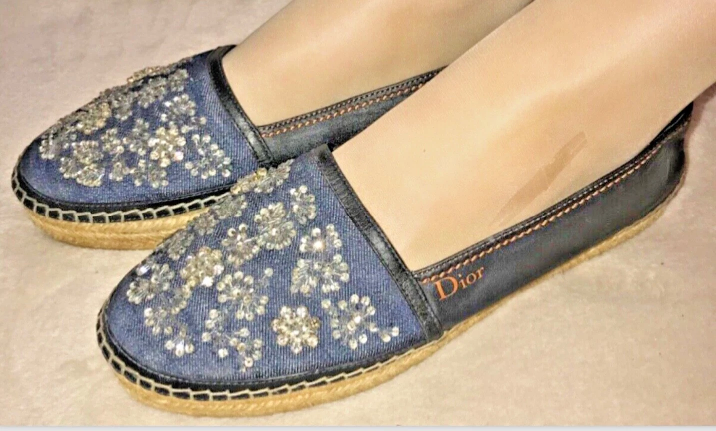 Baskets plates espadrilles perles en denim Christian Dior taille 39,5