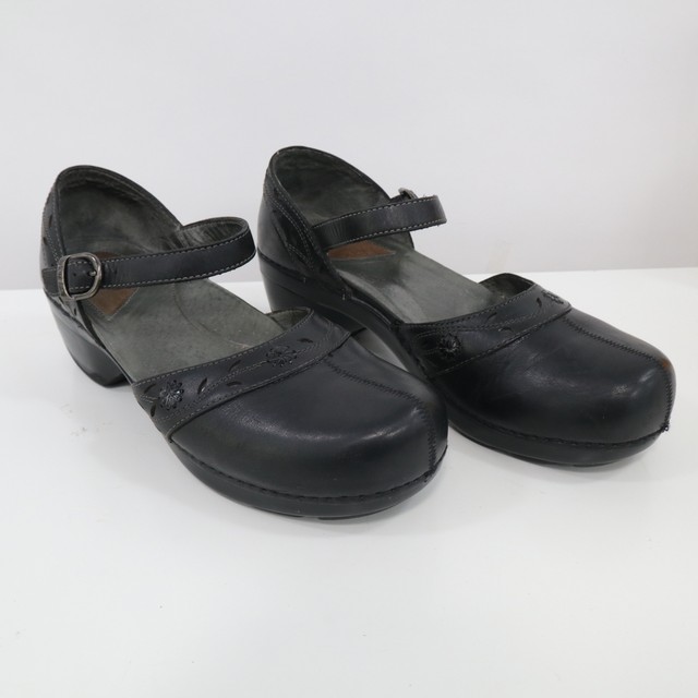 Dansko Mary Janes Clogs Womens US9 Black Leather Floral Comfort Shoes | eBay