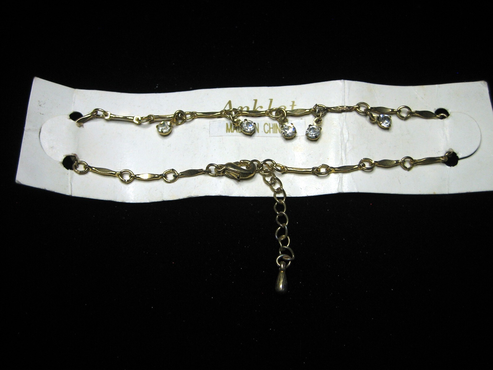 Anklet Bracelet Small Rhinestones 9 Inches Gold Tone-image