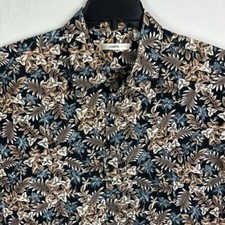Moda Campia Mens Floral Hawaiian Full Button Shirt size XL blue tan brown cotton