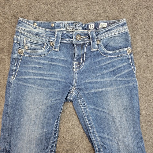 Miss Me Jeans Girls 14 Blue Capri Embroidered Wing Bling Y2K Stretch Distressed - Picture 4 of 11