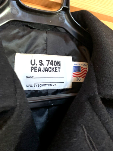 Schott Men Pea Coat Jacket Black US740N US Anchor Button Wool Nyron Chest 19.1in - Picture 4 of 14