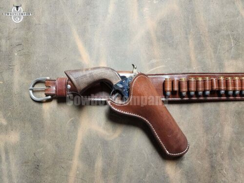 Western Leather Holster Gun Belt 44 / 45 Brown Hand Made Cowboy Revolver Pistol - Picture 6 of 14