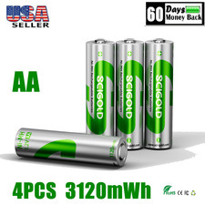 Scigold AA Ni-MH 3120mWh Rechargeable Batteries 4 Pack 1.2V AA battery