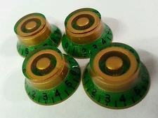 4 Guitar top hat CTS volume/tone knobs. Candy Green/Royal Gold..       JAT-CGP
