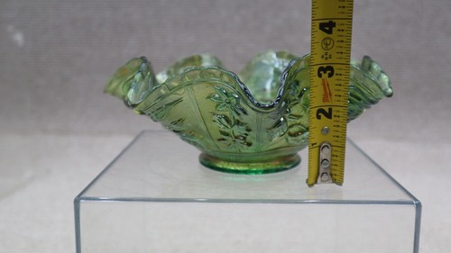 2 Imperial Glass Open Rose Green Carnival Glass Dish - Picture 15 of 16