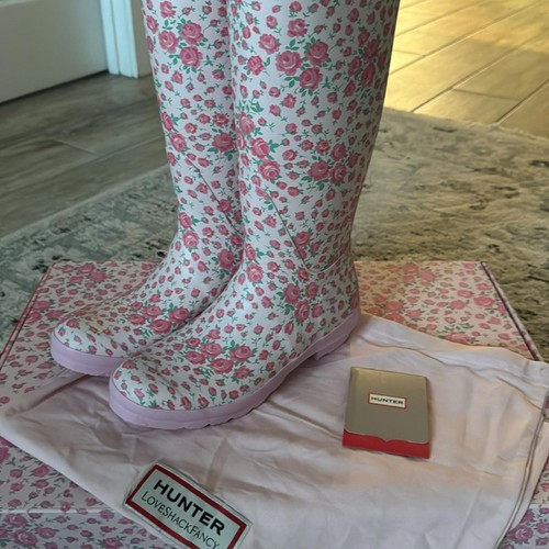 READY TO SHIP! Hunter Pink Floral Rain Boots LoveShackFancy size 8 NWT