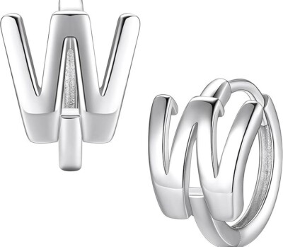 W Initialen Creolen Huggies Ohrringe 925 Sterling Silber Neu Geschenk