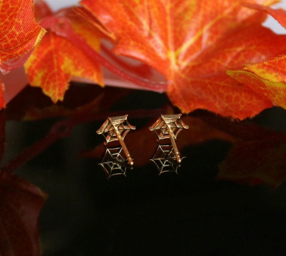 Spinnennetz Ohrstecker Piercing 14k Solid Gold Diamant Körper Nase Ohr - Bild 3 von 4