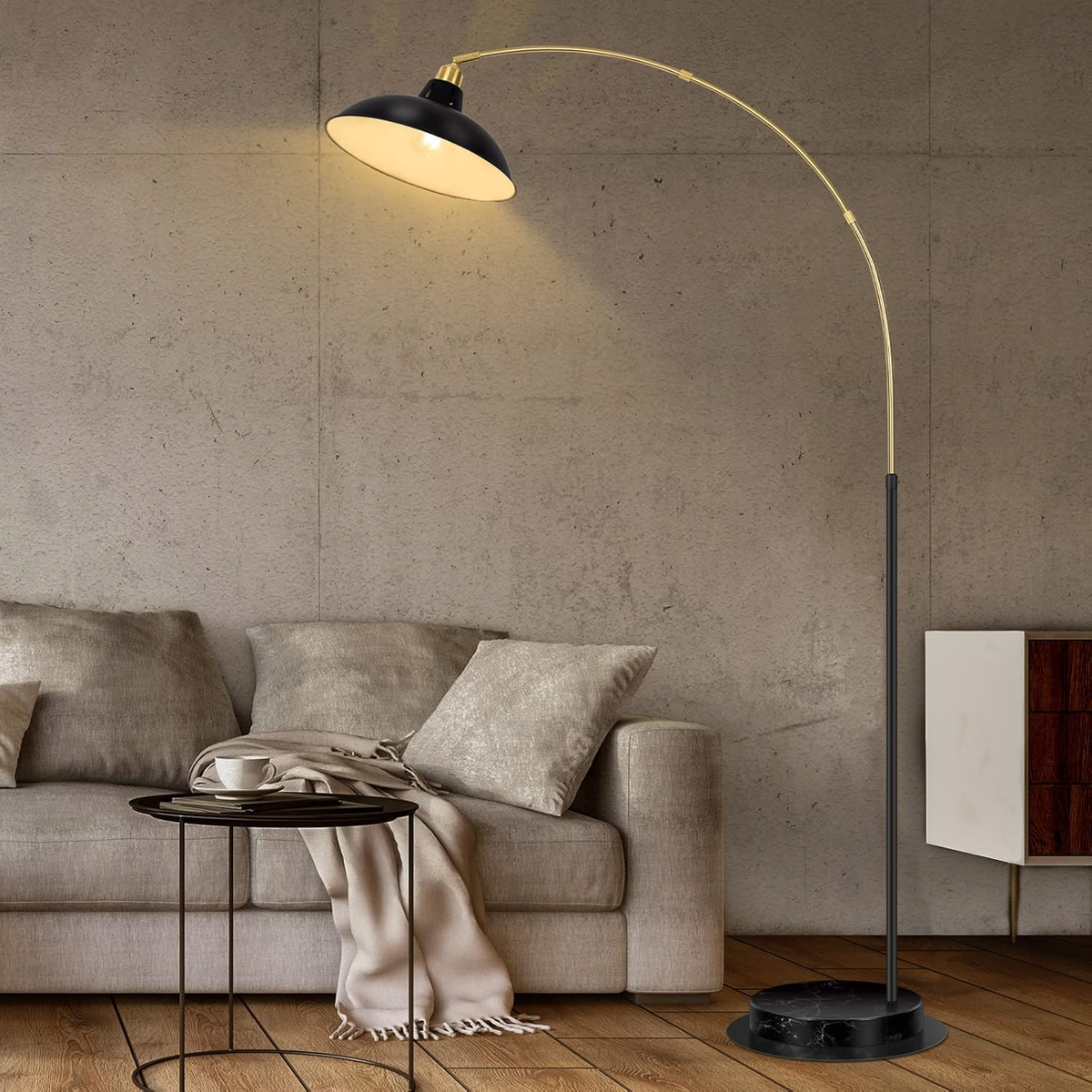 Arc Floor Lamp for Living Room, Marble Base Standing Lamp Black