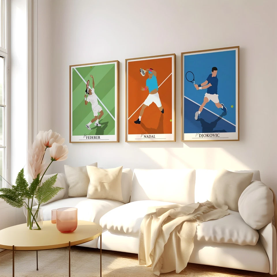 Juego de 3 arte de pared enmarcado de póster de tenis, Nadal Federer Djokovic, regalo de tenis 2023 Foto 2 de 4