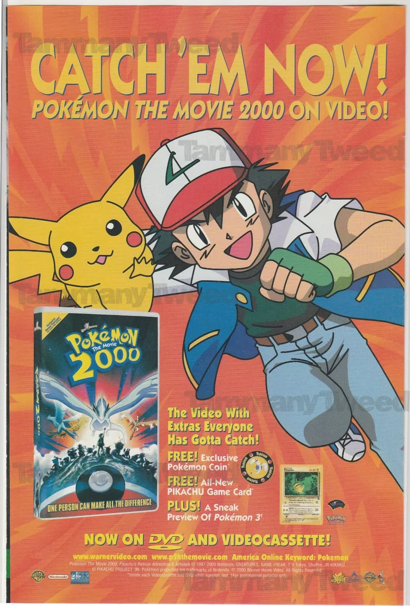 Pokemon The Movie 2000 DVD VHS Ash Pikachu Vintage Print Ad Advertisement