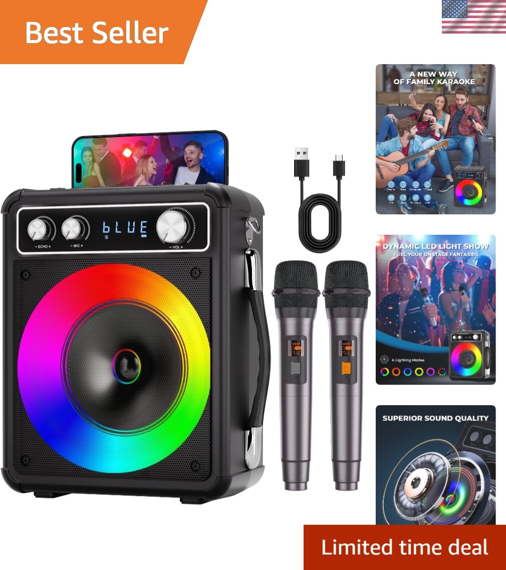 Bluetooth Karaoke Speaker System with 2 Wireless Mics - Perfect for Any Occasion