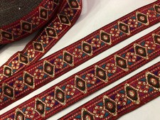 Jacquard Sari Bordüre Borte Spitze 2cm Maroon gold Nichtelastisch V73