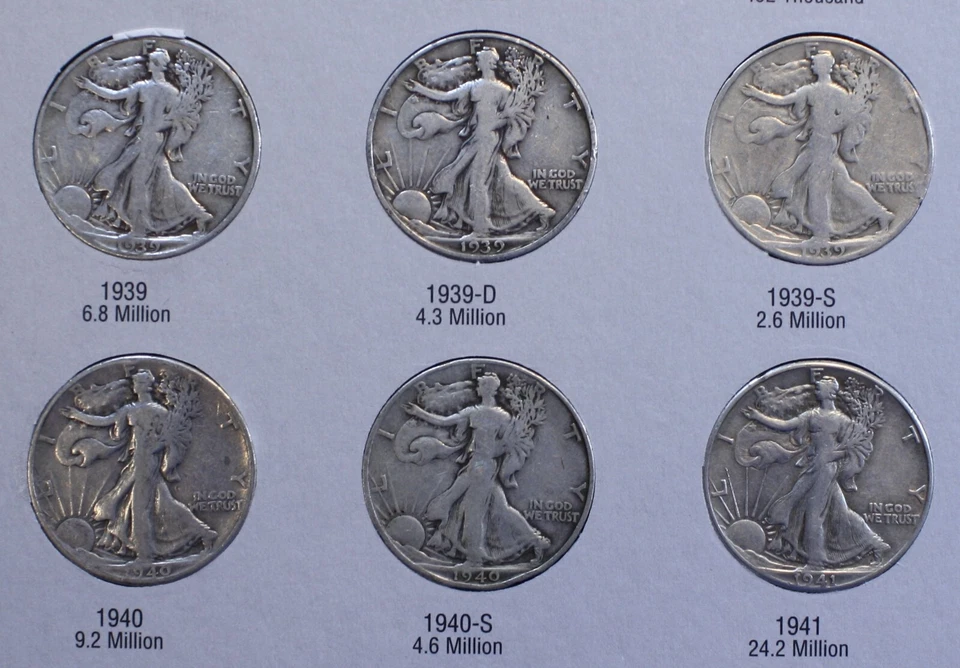 Walking Liberty Half Dollars 1937-1947 G-XF New Harris Folder Complete WL45 - Image 4 of 4