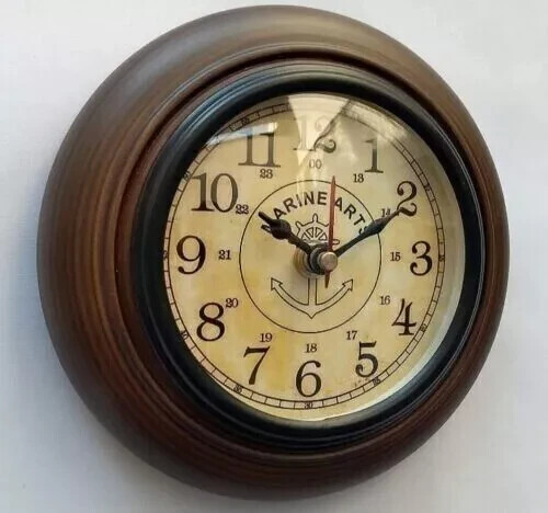 Vintage Antico Legno Muro Clock Piccolo Clock a Batteria Didattico Room Ufficio - Foto 3 di 5
