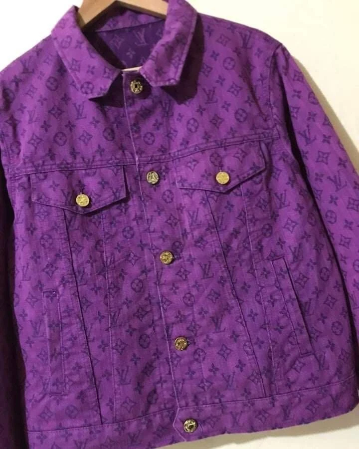 Louis Vuitton Purple Monogram Denim Button Up Jacket size 52 For