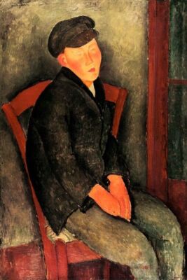 SEATED BOY WITH CAP THIN FACE LARGE EARS 1918 PAINTING BY MODIGLIANI REPRO