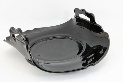 L.E. Smith Black Amethyst Glass 2 Handled Rolled Edge Bonbon Dish Vintage 1930s - Picture 2 of 6