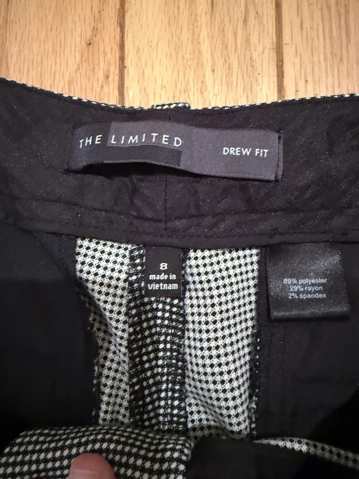 Pantalones de vestir The Limited Drew Fit talla 8 blanco y negro a cuadros tiro medio corte bootcut Foto 4 de 4