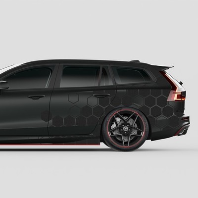 Auto Waben Aufkleber Set ''Schwarz Matt'' Hexagon Honeycomb Folie Dekor KX078-10