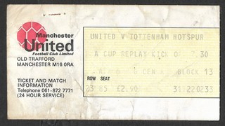Manchester United v Tottenham Hotspur. Ticket Stub. 1979 1980. FA Cup Round 3 R
